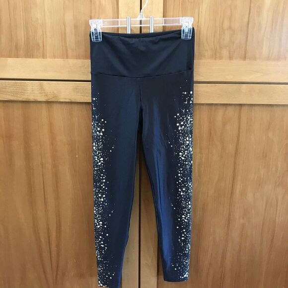 Goldsheep Champagne Bottle Bubbles Print Leggings S Black Stretch USA Women - Picture 2 of 8